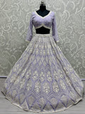 Lovely Lavender Thread Work Georgette Wedding Lehenga Choli - Zeel Clothing