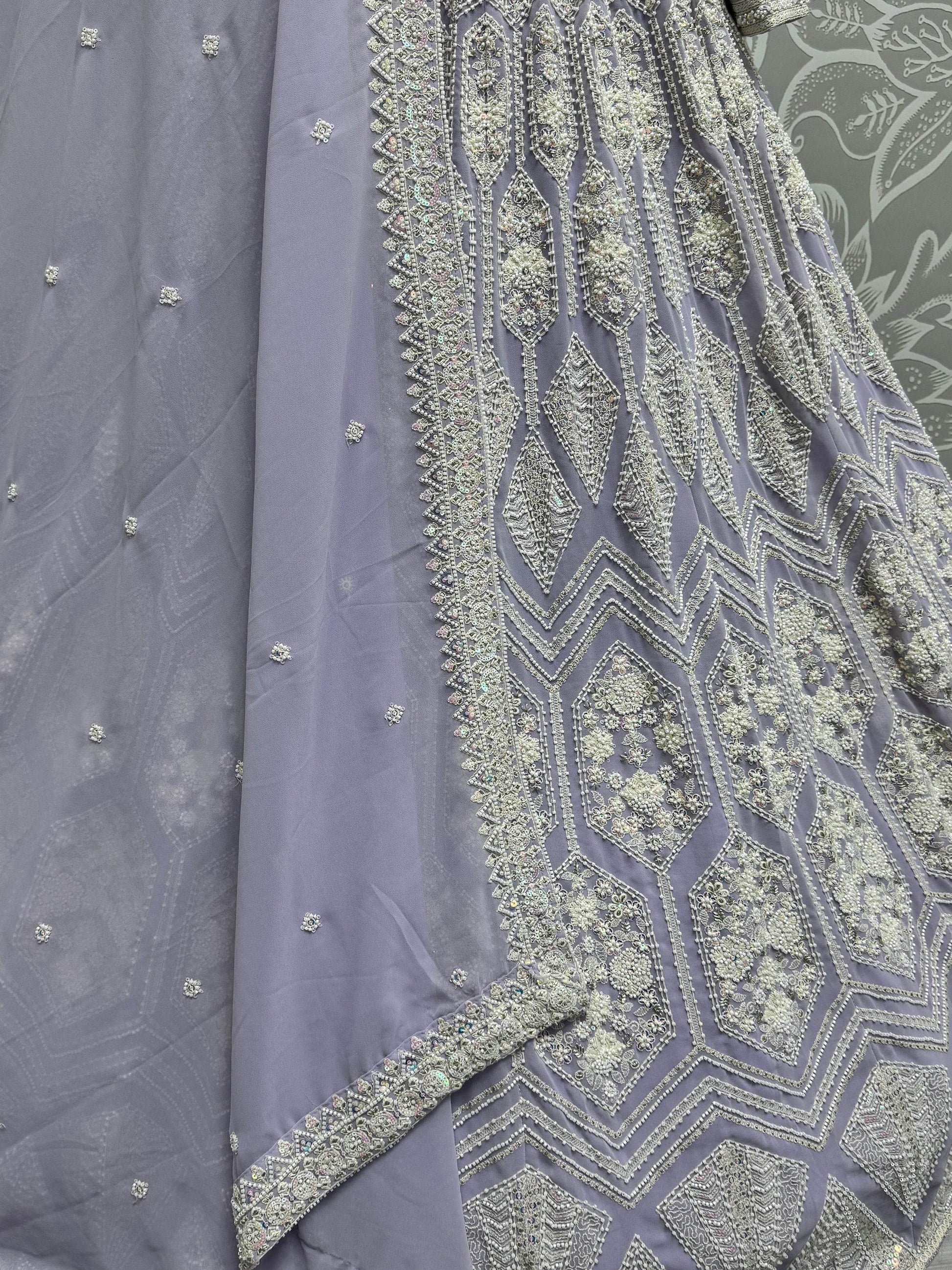 Lovely Lavender Thread Work Georgette Wedding Lehenga Choli - Zeel Clothing