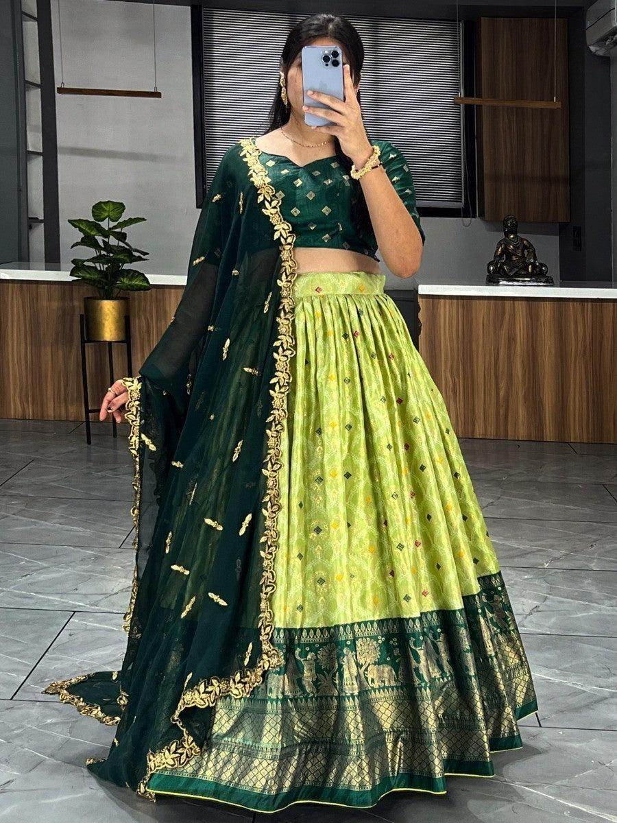 Lovely Light Green Dolla Silk Bandhani Print Lehenga Choli With Dupatta - Zeel Clothing