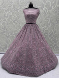 Lovely Lilac Thread Embroidered Net Monochrome Lehenga Choli With Dupatta - Zeel Clothing