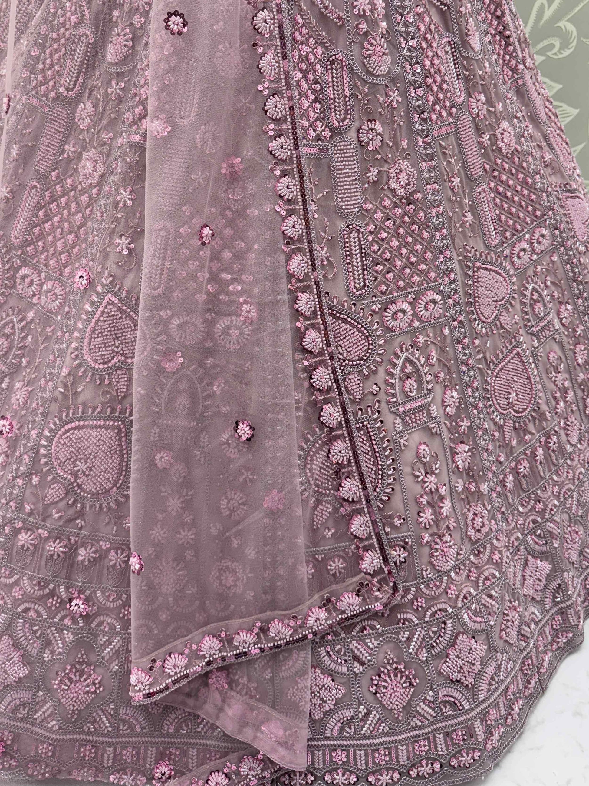 Lovely Lilac Thread Embroidered Net Monochrome Lehenga Choli With Dupatta - Zeel Clothing