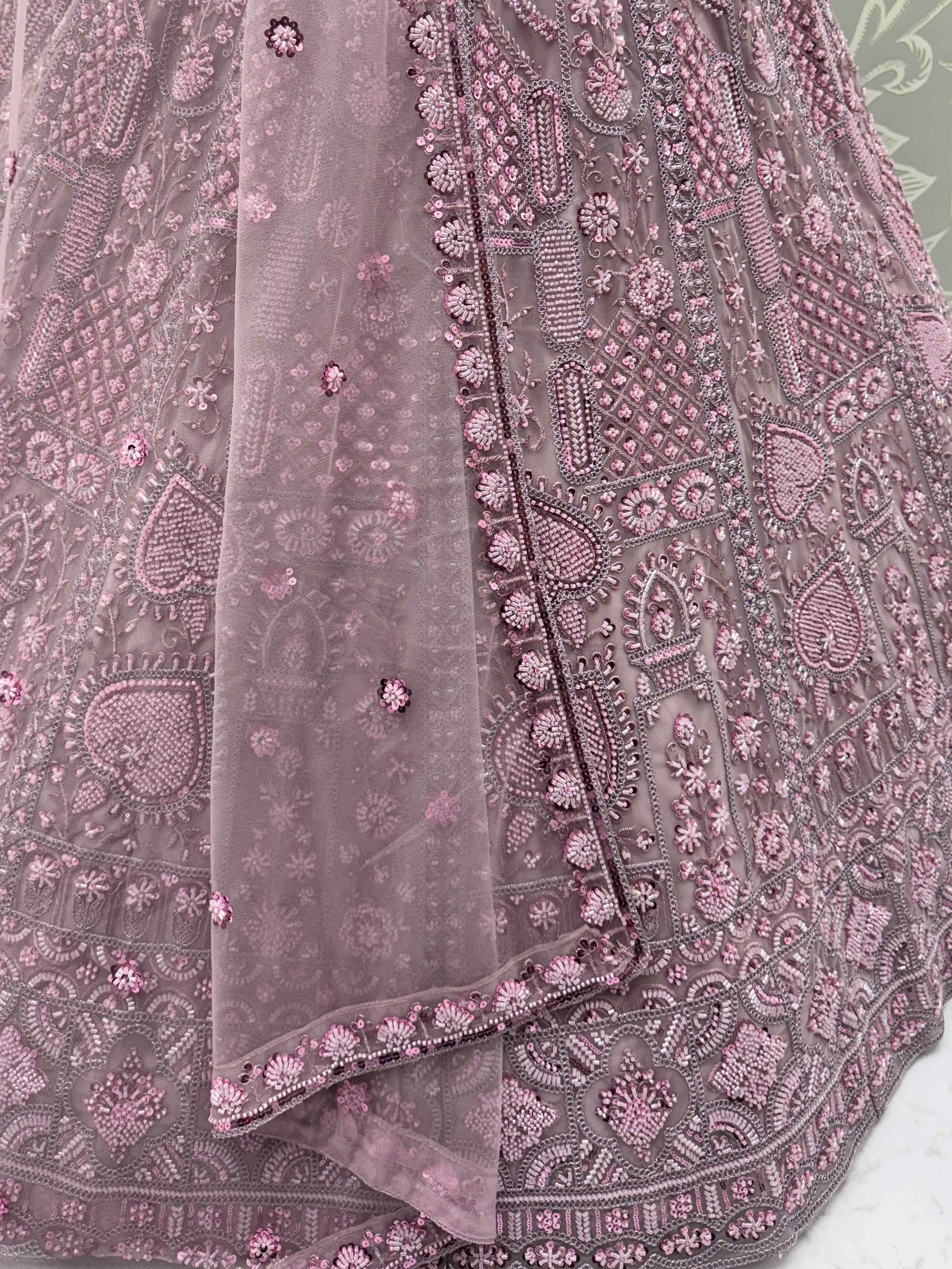 Lovely Lilac Thread Embroidered Net Monochrome Lehenga Choli With Dupatta - Zeel Clothing