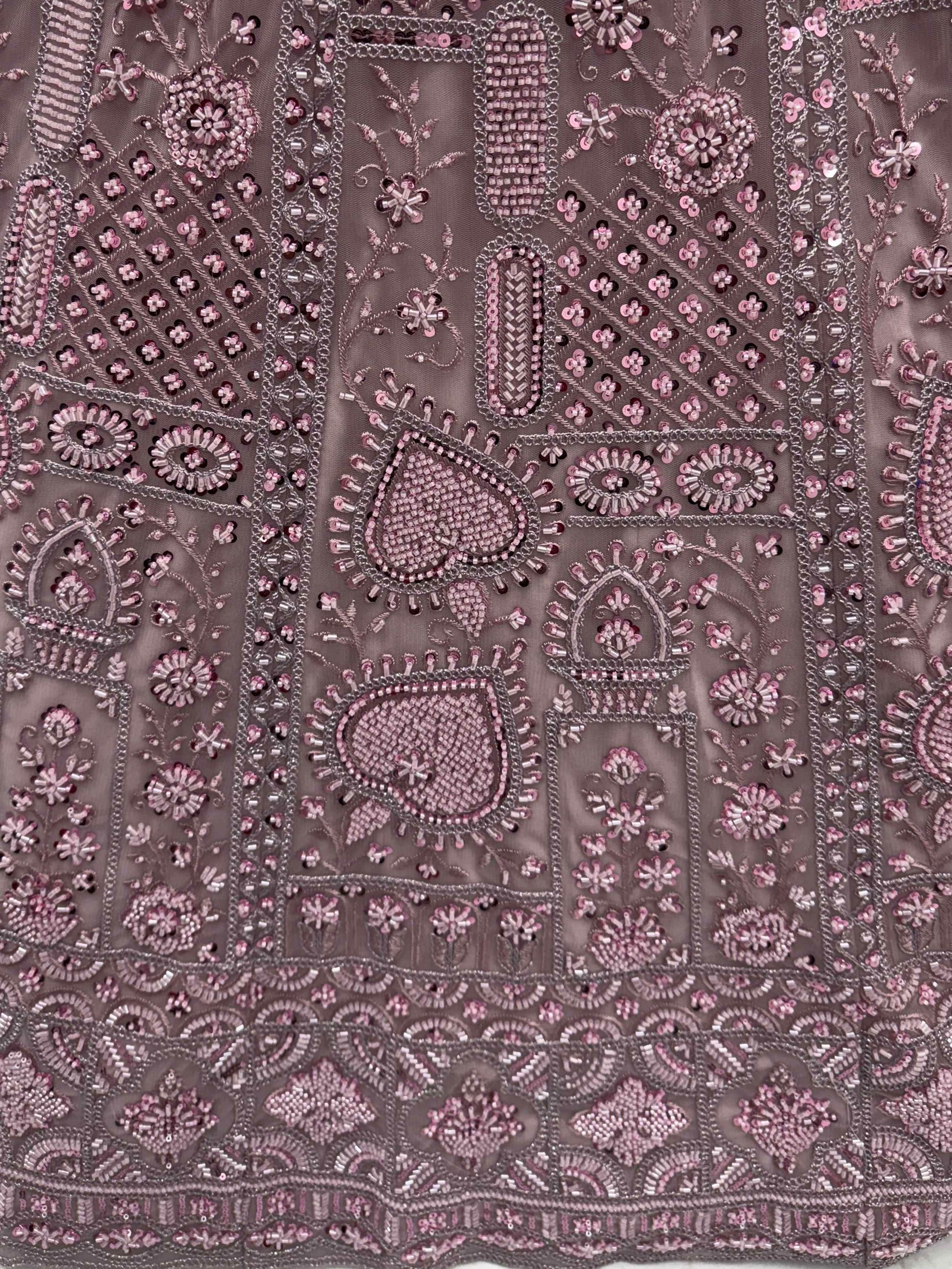 Lovely Lilac Thread Embroidered Net Monochrome Lehenga Choli With Dupatta - Zeel Clothing
