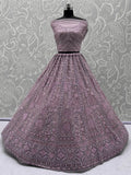 Lovely Lilac Thread Embroidered Net Monochrome Lehenga Choli With Dupatta - Zeel Clothing