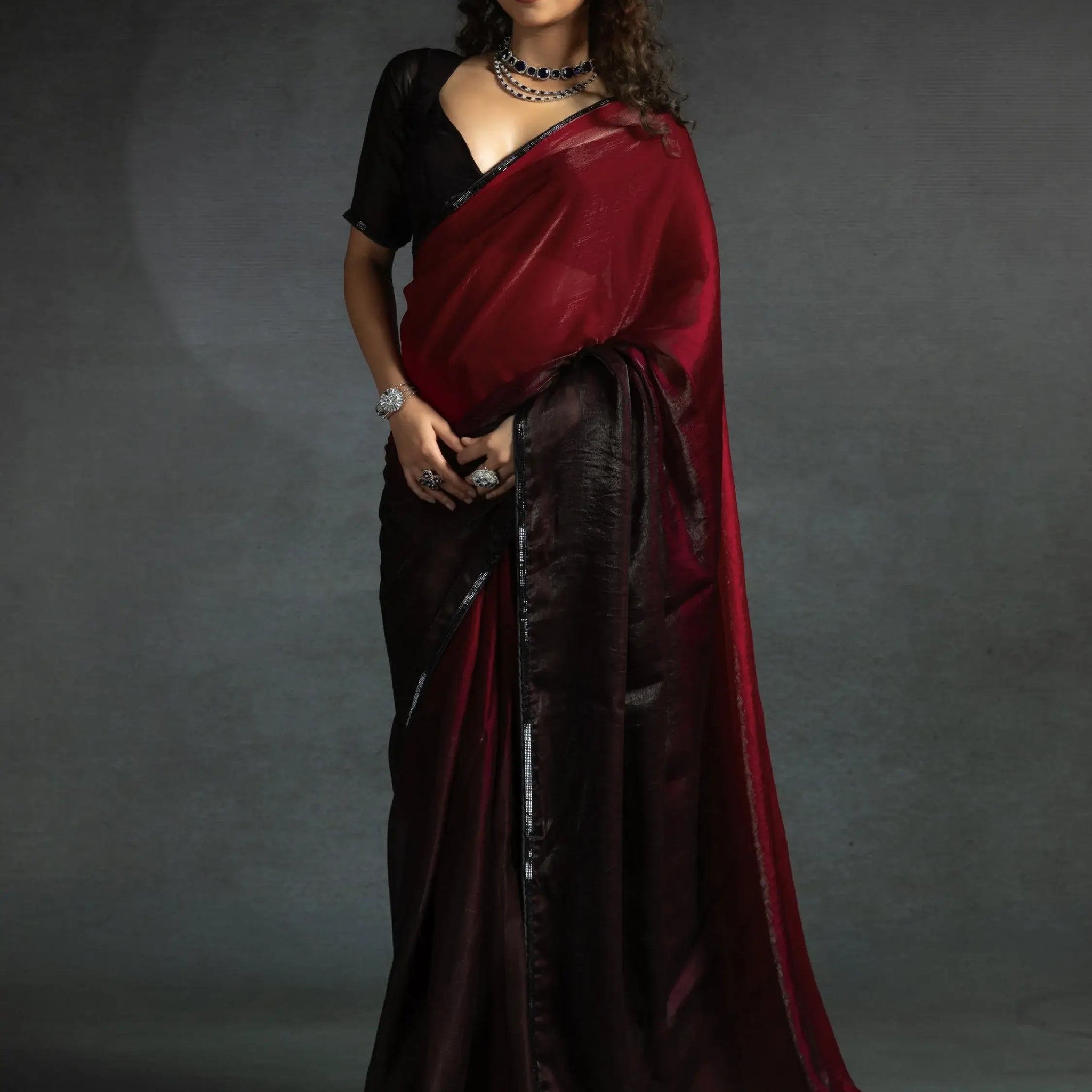 Lovely Maroon Border Work Satin Wedding Wear Pre-Stitched Saree - Zeel Clothing