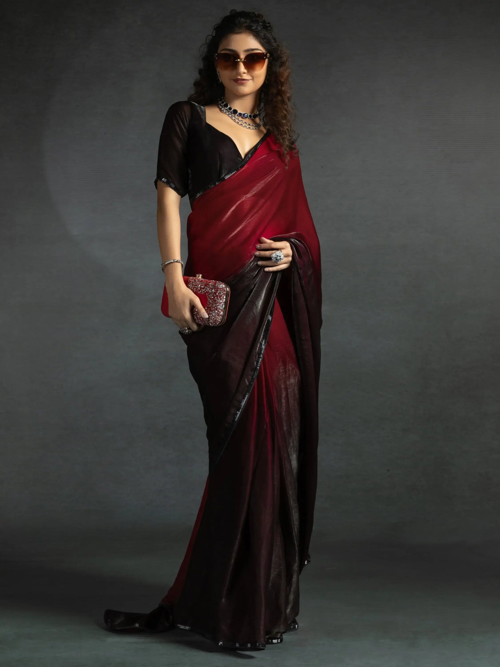 Lovely Maroon Border Work Satin Wedding Wear Pre-Stitched Saree - Zeel Clothing