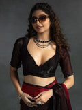 Lovely Maroon Border Work Satin Wedding Wear Pre-Stitched Saree - Zeel Clothing