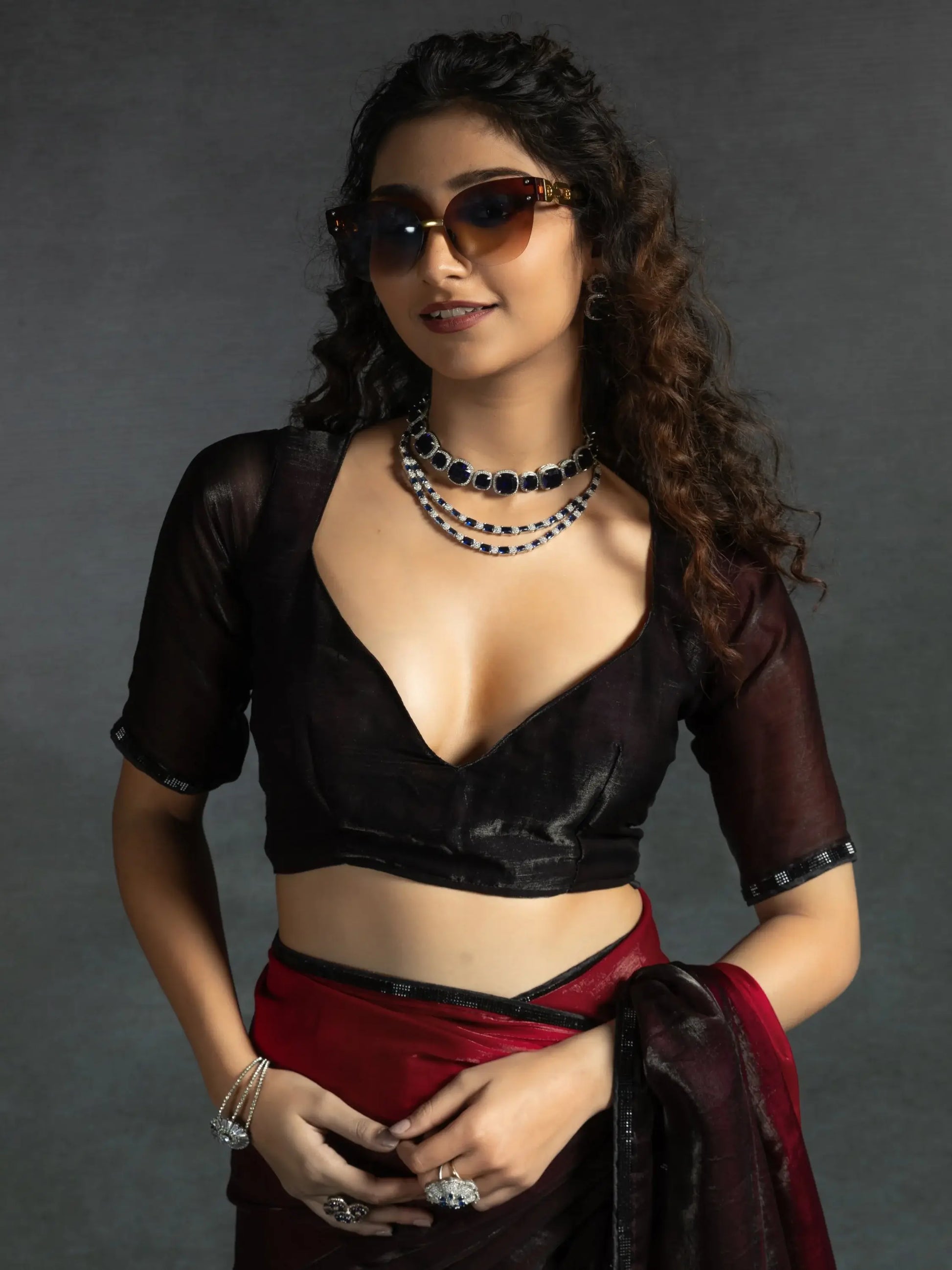 Lovely Maroon Border Work Satin Wedding Wear Pre-Stitched Saree - Zeel Clothing