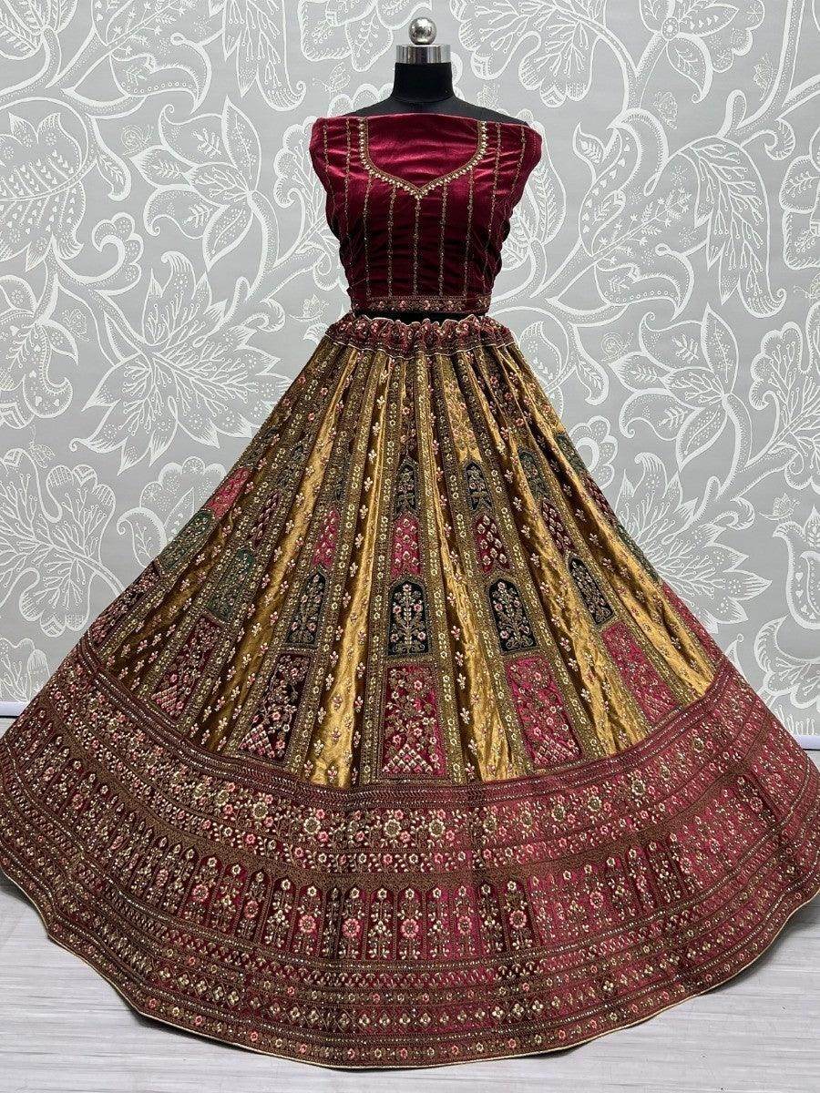 Lovely Maroon Dori Work Velvet Lehenga Choli With Double Dupatta - Zeel Clothing