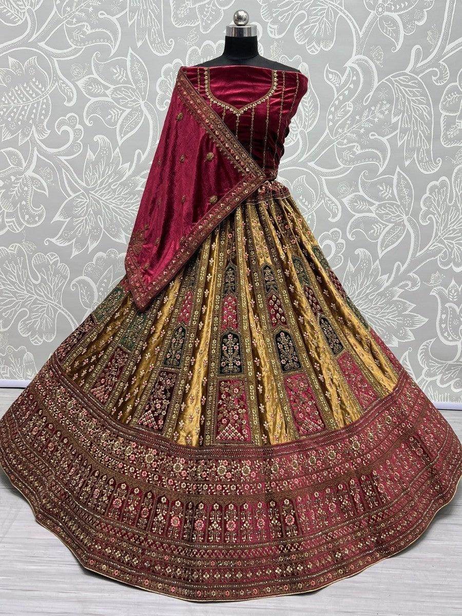 Lovely Maroon Dori Work Velvet Lehenga Choli With Double Dupatta - Zeel Clothing