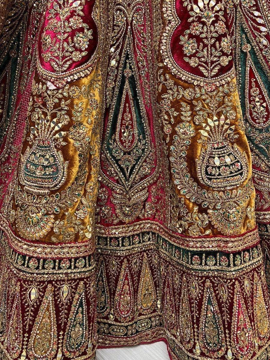 Lovely Maroon Embroidered Velvet Bridal Lehenga Choli With Double Dupatta - Zeel Clothing