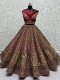 Lovely Maroon Embroidered Velvet Bridal Lehenga Choli With Double Dupatta - Zeel Clothing