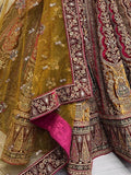 Lovely Maroon Embroidered Velvet Bridal Lehenga Choli With Double Dupatta - Zeel Clothing