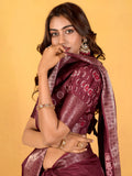 Lovely Maroon Printed Dola Silk Traditional Saree With Blouse - Zeel Clothing