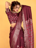 Lovely Maroon Printed Dola Silk Traditional Saree With Blouse - Zeel Clothing