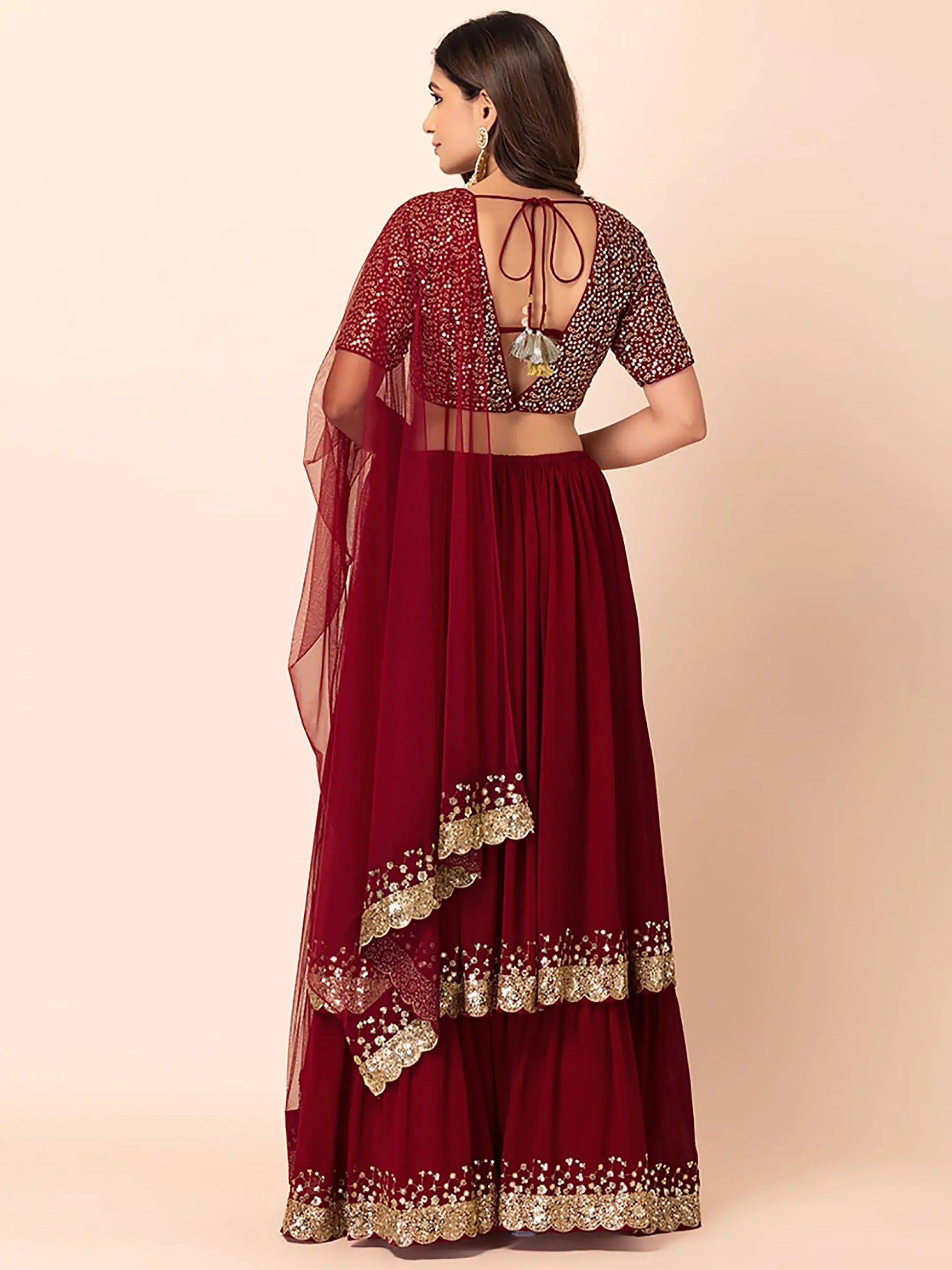 Lovely Maroon Sequins Georgette Designer Lehenga Choli With Dupatta - Zeel Clothing