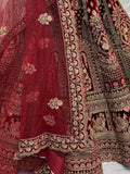 Lovely Maroon Sequins Velvet Bridal Lehenga Choli With Double Dupatta - Zeel Clothing