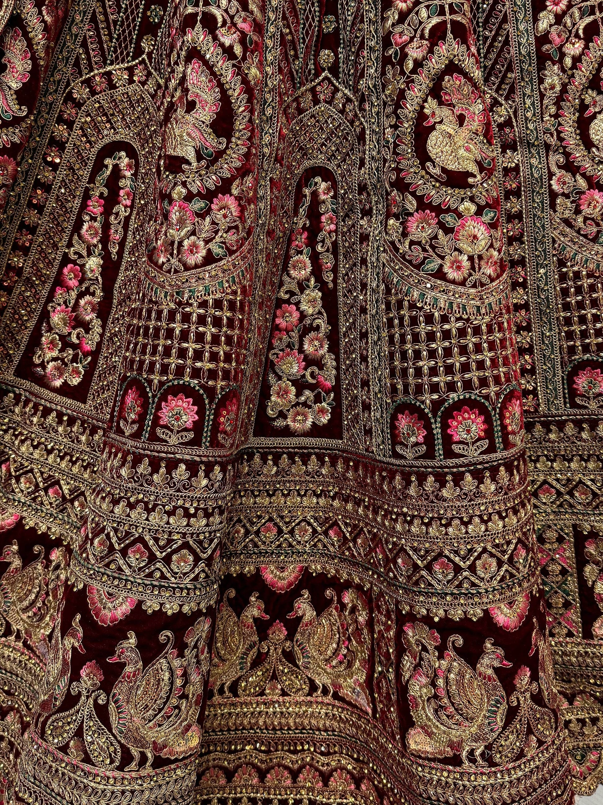 Lovely Maroon Sequins Velvet Bridal Lehenga Choli With Double Dupatta - Zeel Clothing