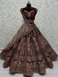 Lovely Maroon Sequins Velvet Bridal Lehenga Choli With Double Dupatta - Zeel Clothing