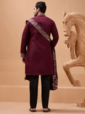 Lovely Maroon Thread Embroidered Viscose Silk Groom Wear Men's Kurta Set With Dupatta