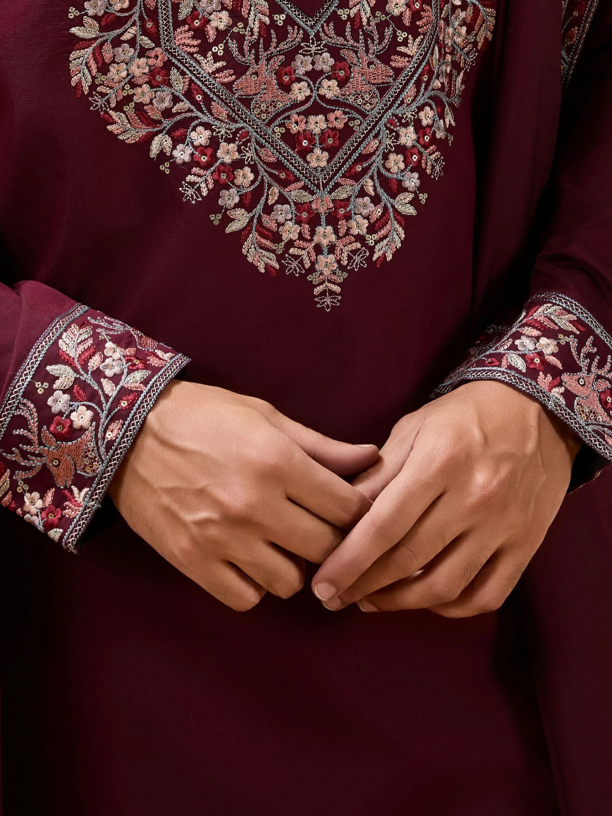 Lovely Maroon Thread Embroidered Viscose Silk Groom Wear Men's Kurta Set With Dupatta