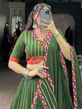 Lovely Mehendi Green Gamthi Work Rayon Navratri Wear Lehenga Choli With Dupatta - Zeel Clothing