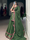 Lovely Mehendi Green Gamthi Work Rayon Navratri Wear Lehenga Choli With Dupatta - Zeel Clothing