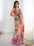 Lovely Multi-Color Digital Printed Chinon Cocktail Party Wear Saree - Zeel Clothing