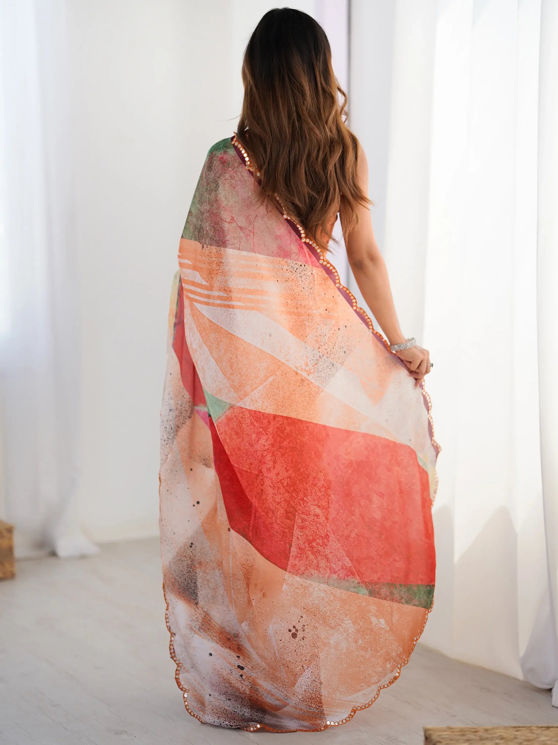 Lovely Multi-Color Digital Printed Chinon Cocktail Party Wear Saree - Zeel Clothing