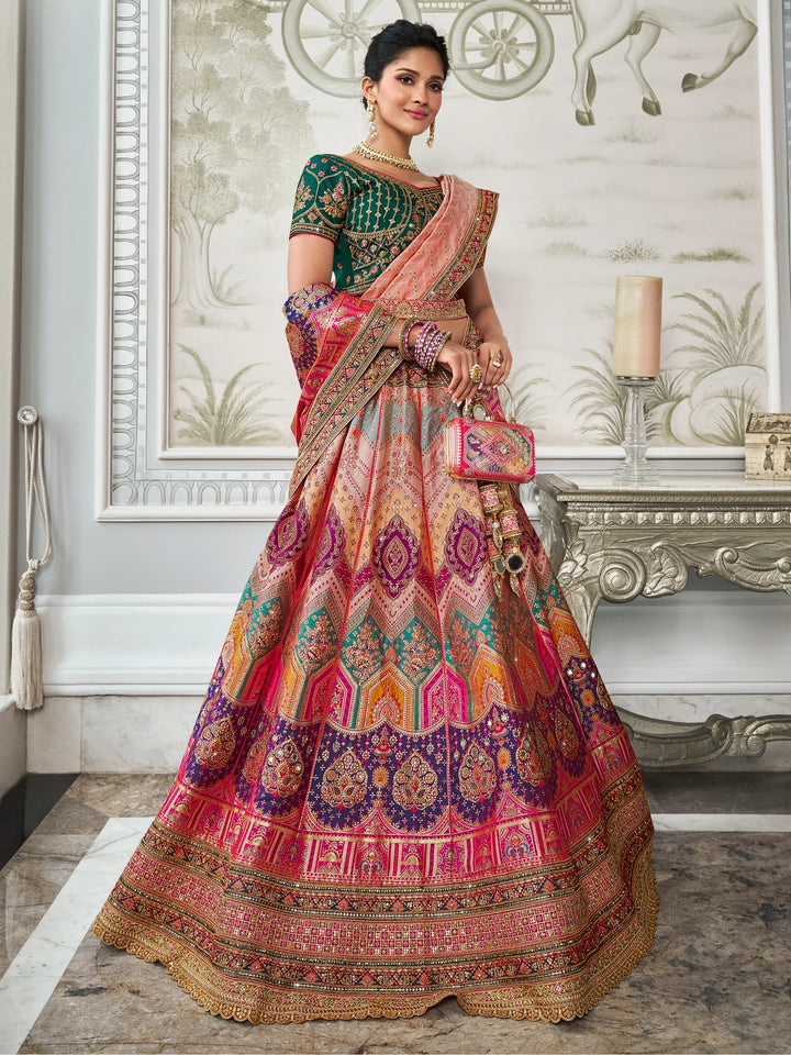 Lovely Multi-Color Zari Weaving Banarasi Silk Lehenga Choli With Dupatta - Zeel Clothing