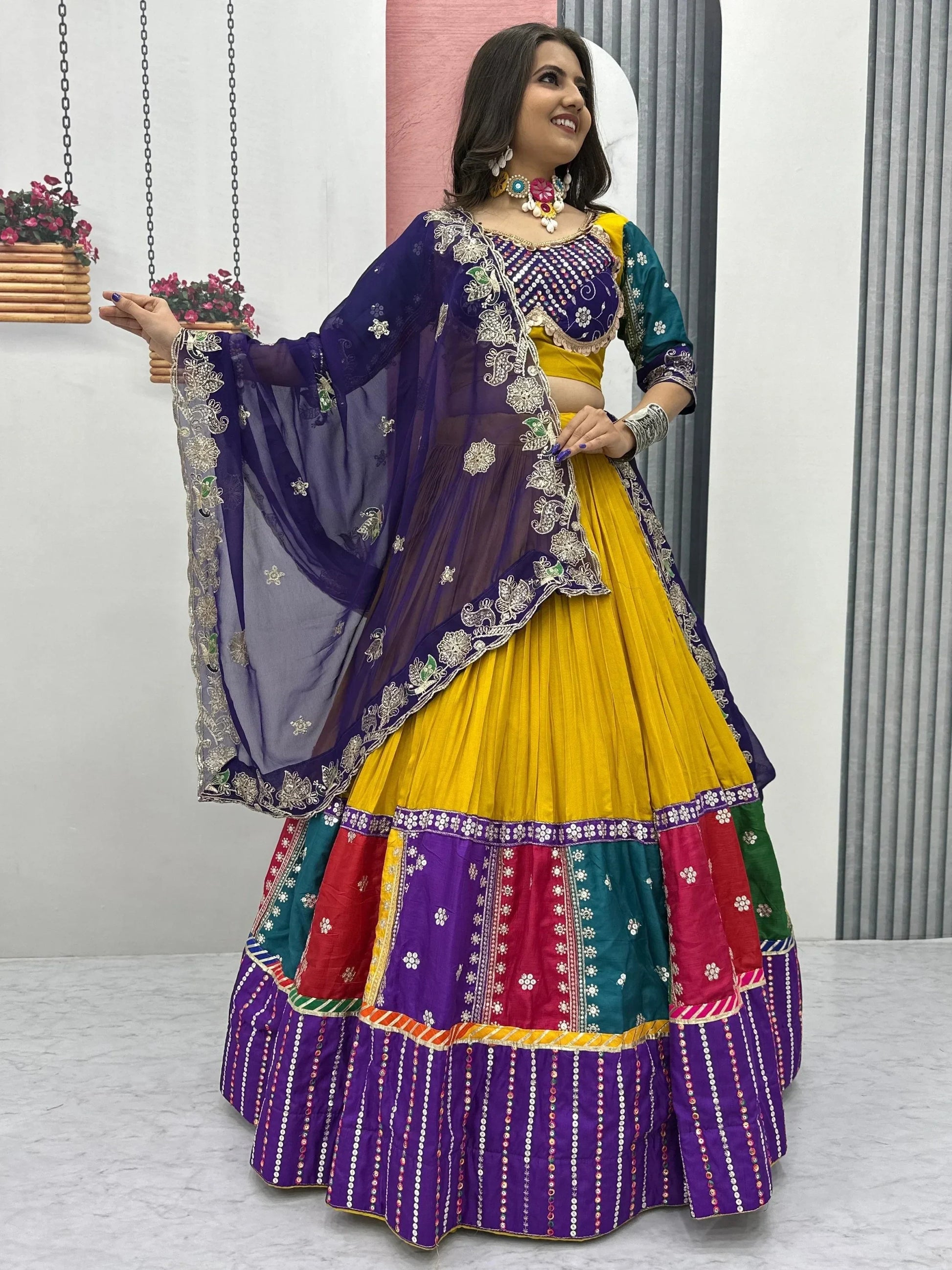 Lovely Mustard Yellow Embroidered Cotton Navratri Wear Lehenga Choli - Zeel Clothing