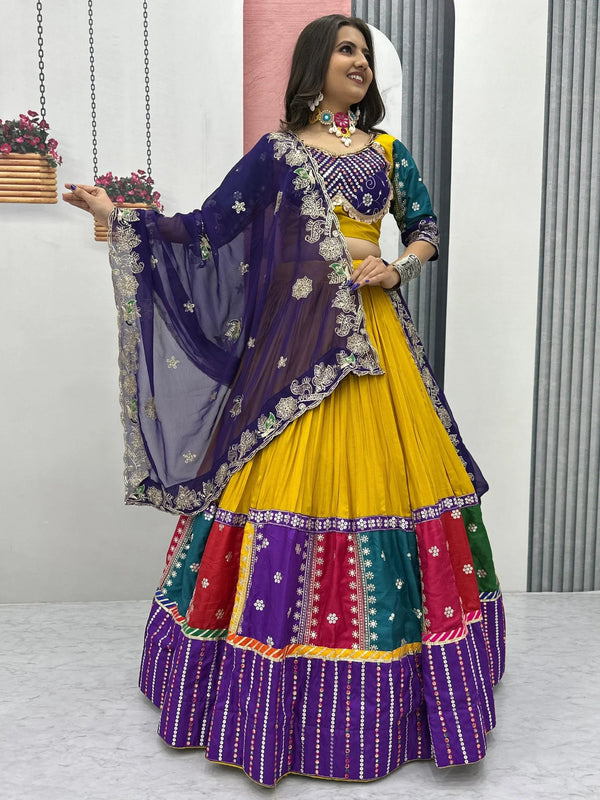 Lovely Mustard Yellow Embroidered Cotton Navratri Wear Lehenga Choli - Zeel Clothing