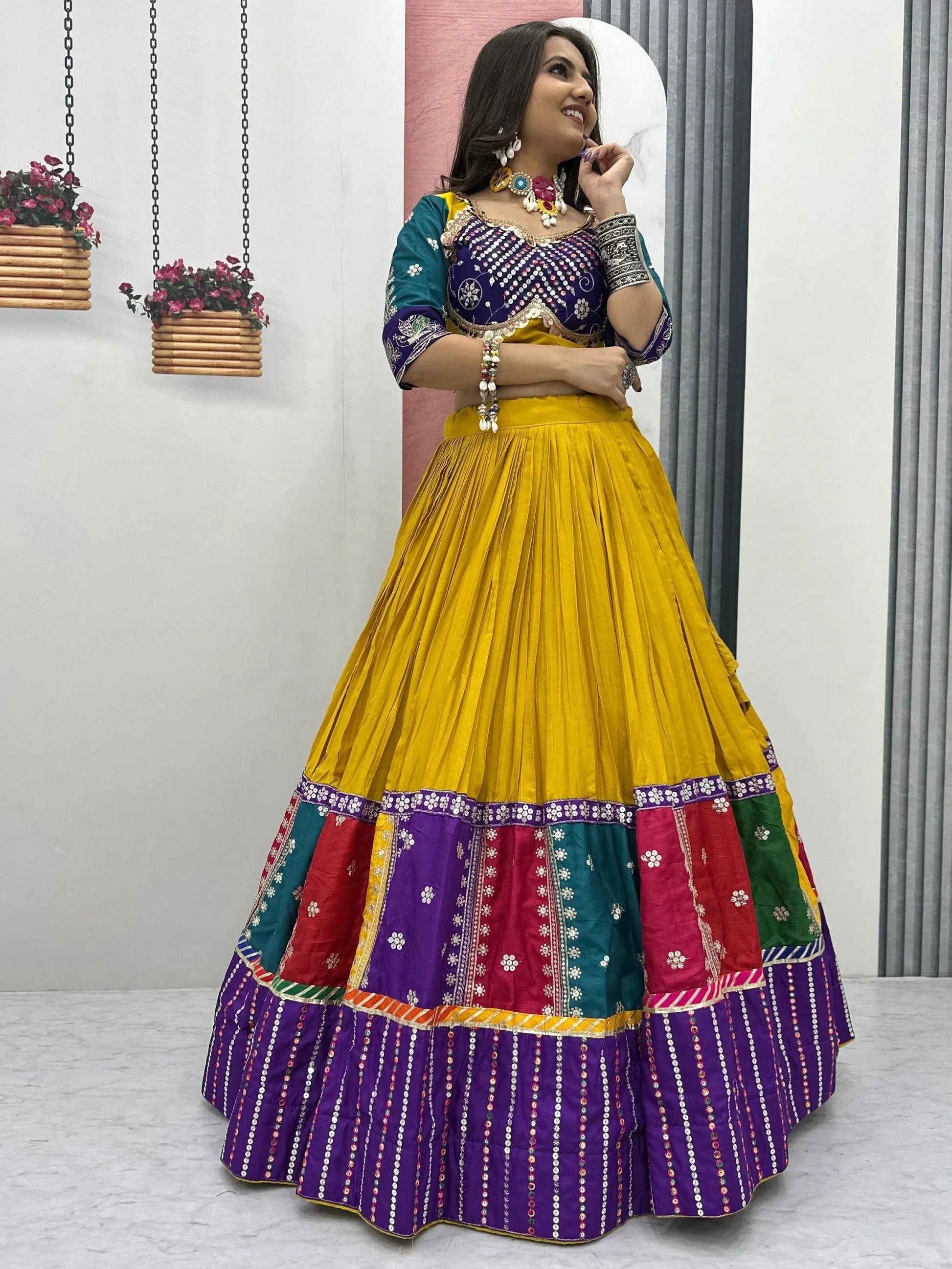 Lovely Mustard Yellow Embroidered Cotton Navratri Wear Lehenga Choli - Zeel Clothing
