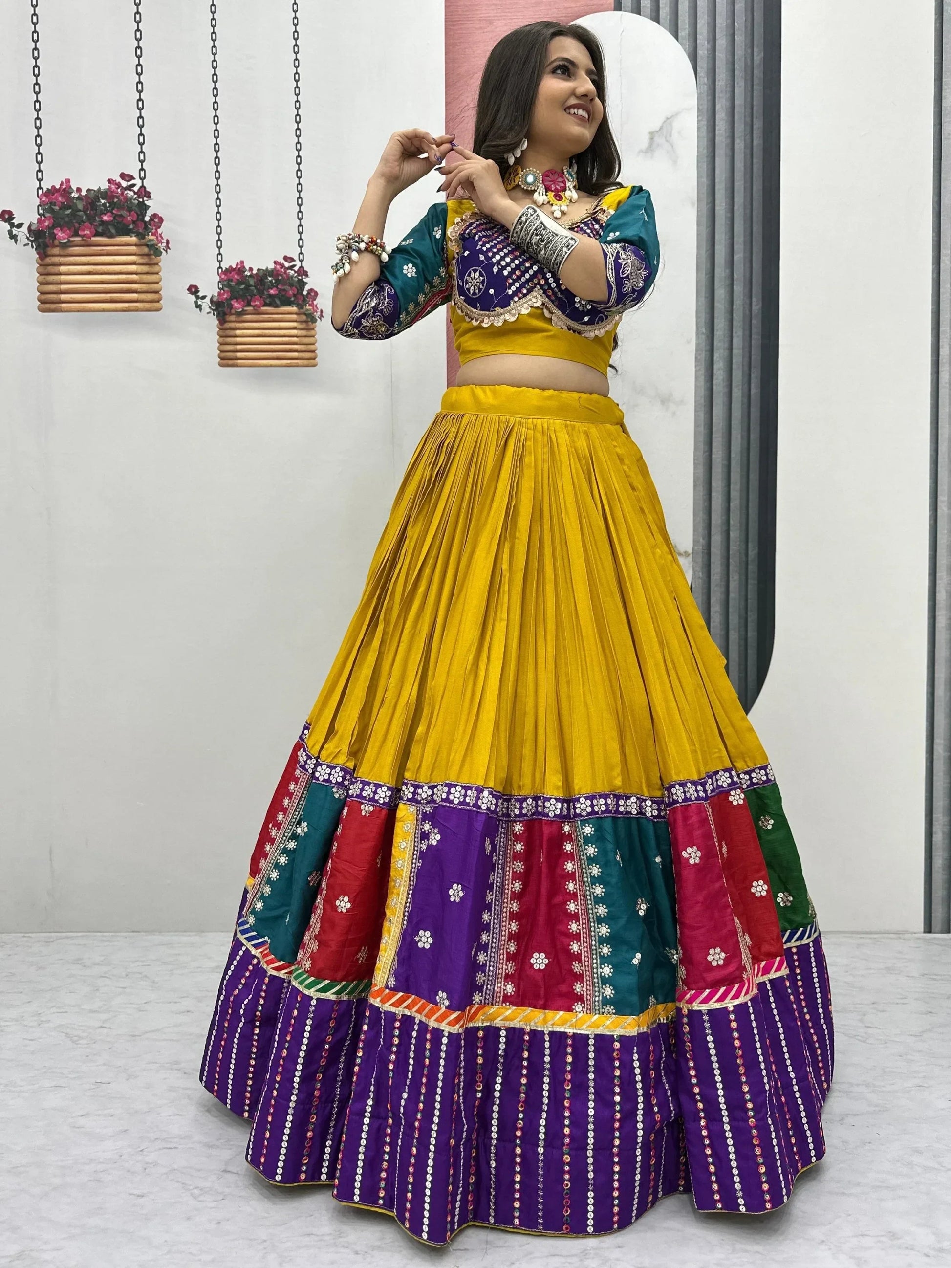 Lovely Mustard Yellow Embroidered Cotton Navratri Wear Lehenga Choli - Zeel Clothing