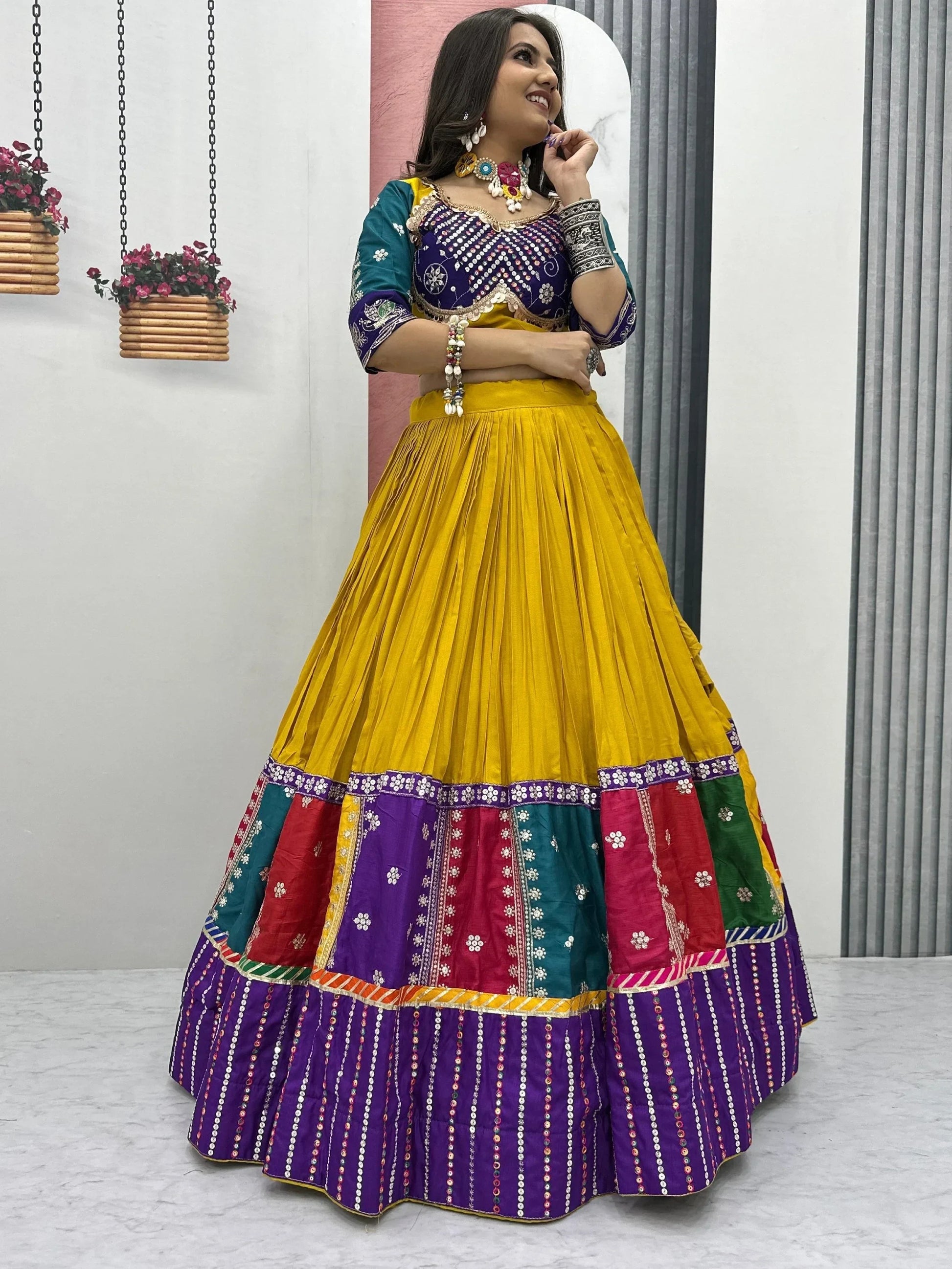 Lovely Mustard Yellow Embroidered Cotton Navratri Wear Lehenga Choli - Zeel Clothing