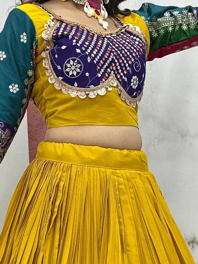 Lovely Mustard Yellow Embroidered Cotton Navratri Wear Lehenga Choli - Zeel Clothing
