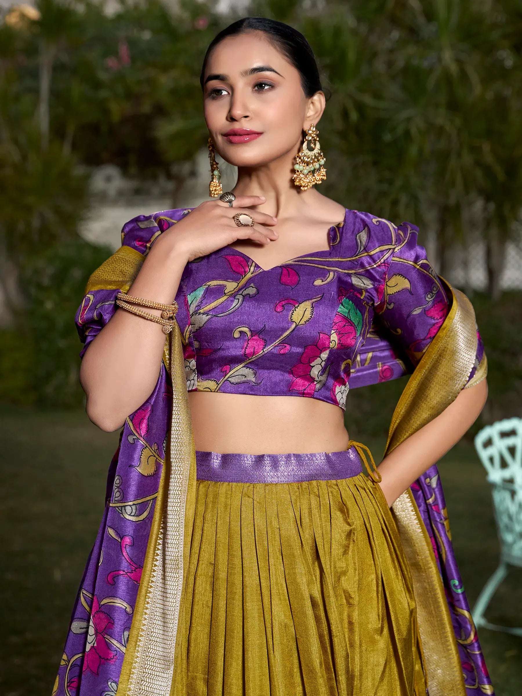 Lovely Mustard Yellow Kalamkari Printed Silk Festival Wear Lehenga Choli - Zeel Clothing