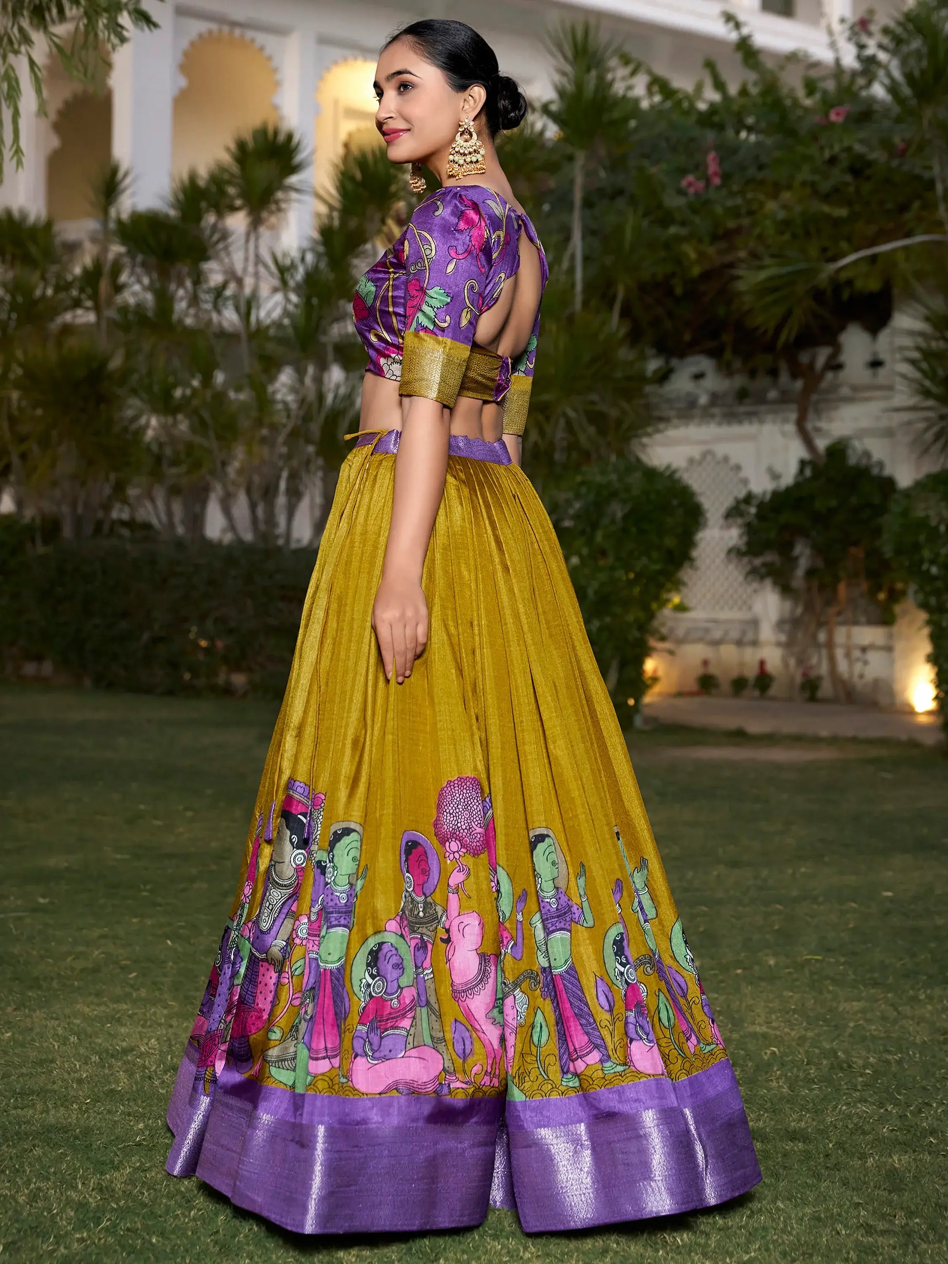 Lovely Mustard Yellow Kalamkari Printed Silk Festival Wear Lehenga Choli - Zeel Clothing