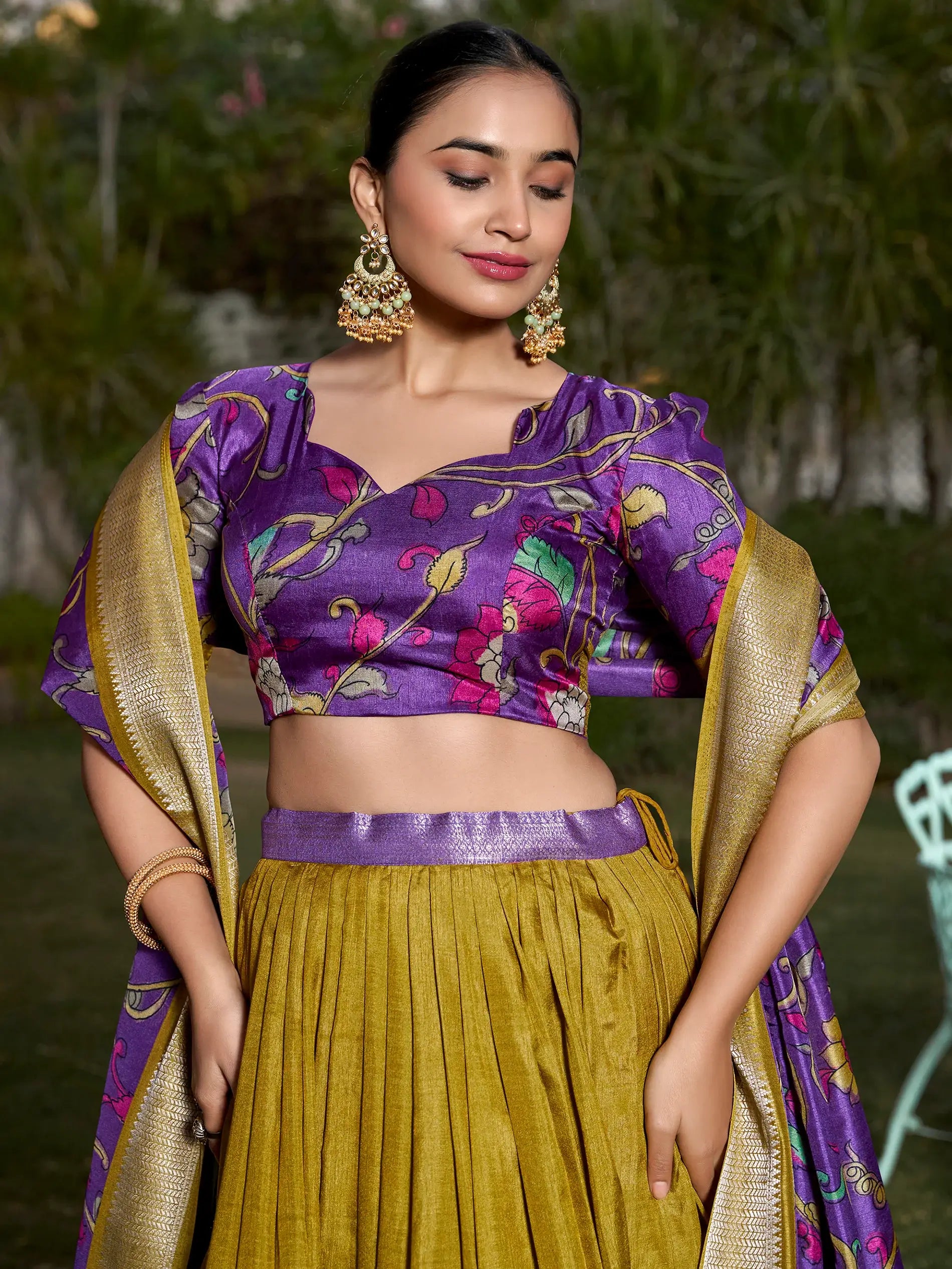 Lovely Mustard Yellow Kalamkari Printed Silk Festival Wear Lehenga Choli - Zeel Clothing