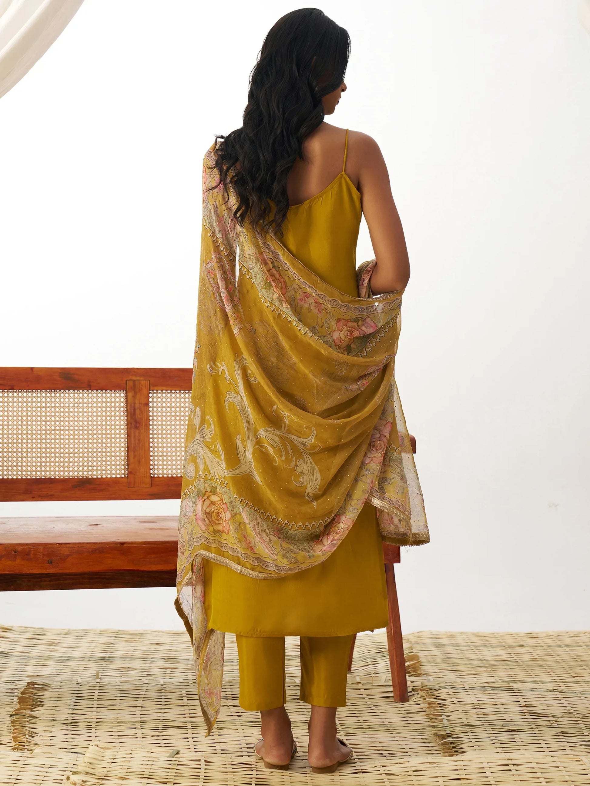 Lovely Mustard Yellow Thread Work Organza Straight Suit With Dupatta - Zeel Clothing