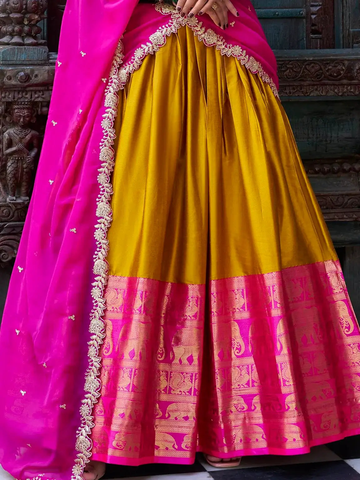 Lovely Mustard Yellow Zari Weaving Silk Festive Wear Half Saree Lehenga - Zeel Clothing