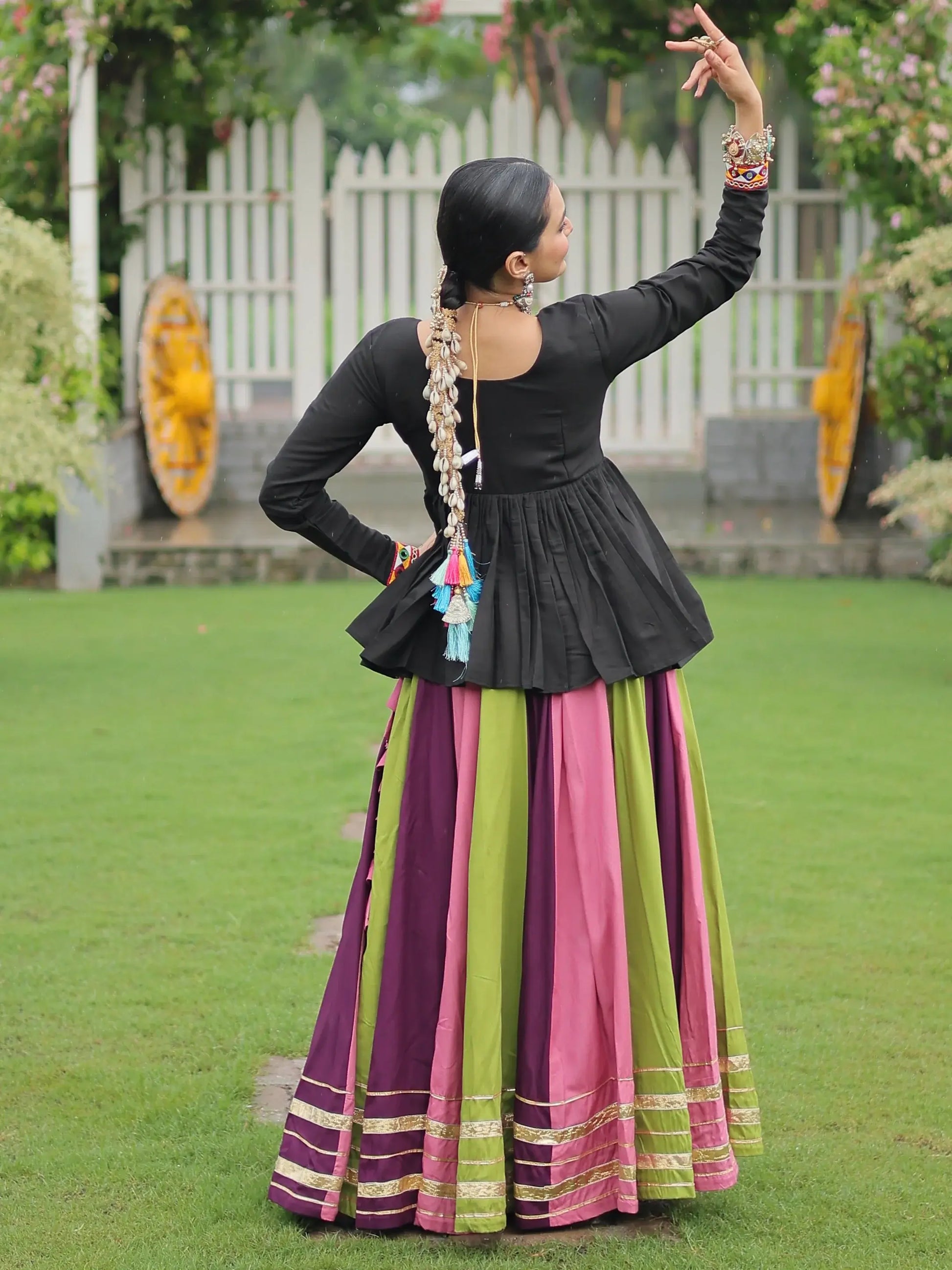 Lovely Muti-Color Rayon Festive Wear Lehenga With Gamthi Work Peplum Top - Zeel Clothing