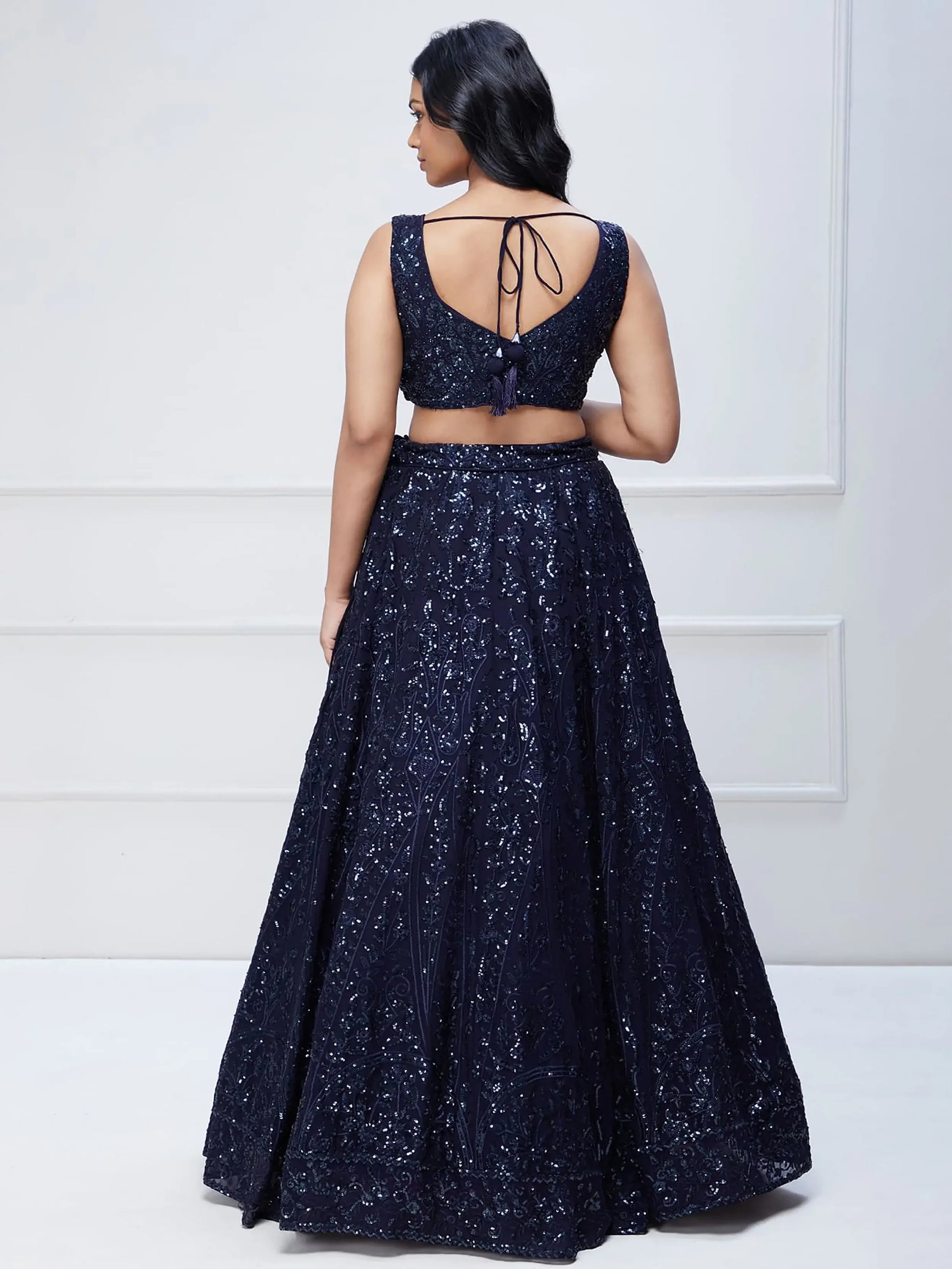 Lovely Navy Blue Sequins Georgette Engagement Wear Lehenga Choli - Zeel Clothing