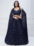 Lovely Navy Blue Sequins Georgette Engagement Wear Lehenga Choli - Zeel Clothing