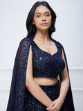 Lovely Navy Blue Sequins Georgette Engagement Wear Lehenga Choli