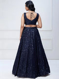 Lovely Navy Blue Sequins Georgette Engagement Wear Lehenga Choli