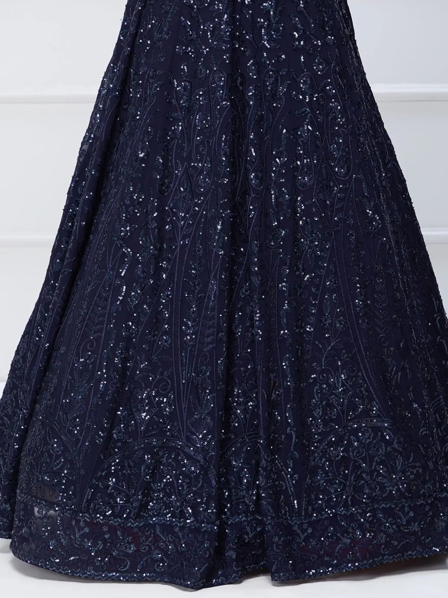 Lovely Navy Blue Sequins Georgette Engagement Wear Lehenga Choli - Zeel Clothing