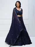 Lovely Navy Blue Sequins Georgette Engagement Wear Lehenga Choli - Zeel Clothing