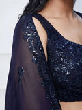 Lovely Navy Blue Sequins Georgette Engagement Wear Lehenga Choli