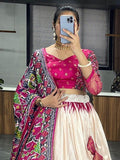 Lovely Off-White & Pink Patola Print Silk Festive Wear Lehenga Choli - Zeel Clothing